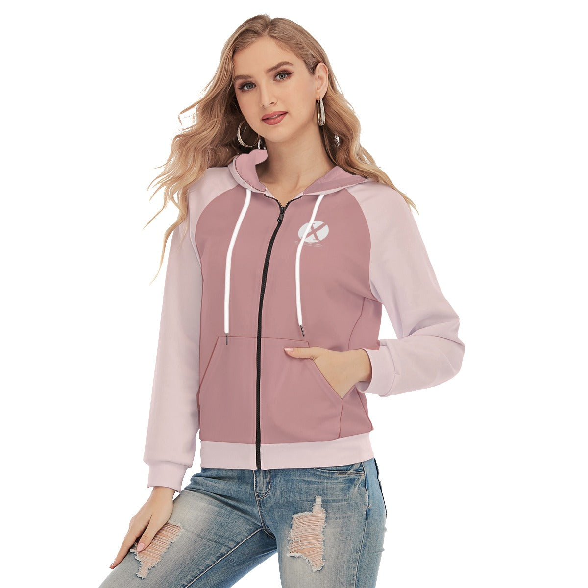 Women's Raglan Sleeve Hoodie With Zipper Closure